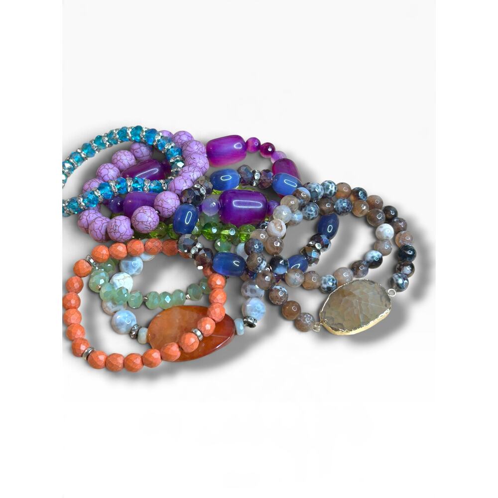 Mixed Lot Beaded Stretch Bracelets Colorful Mix Stone Glass Acrylic - Picture 4 of 5
